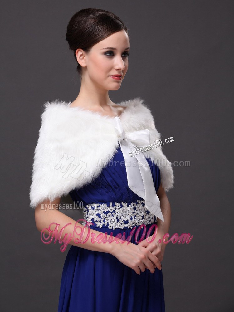 High Quality Rabbit Fur Special Occasion / Wedding Shawl In Ivory With V-neck